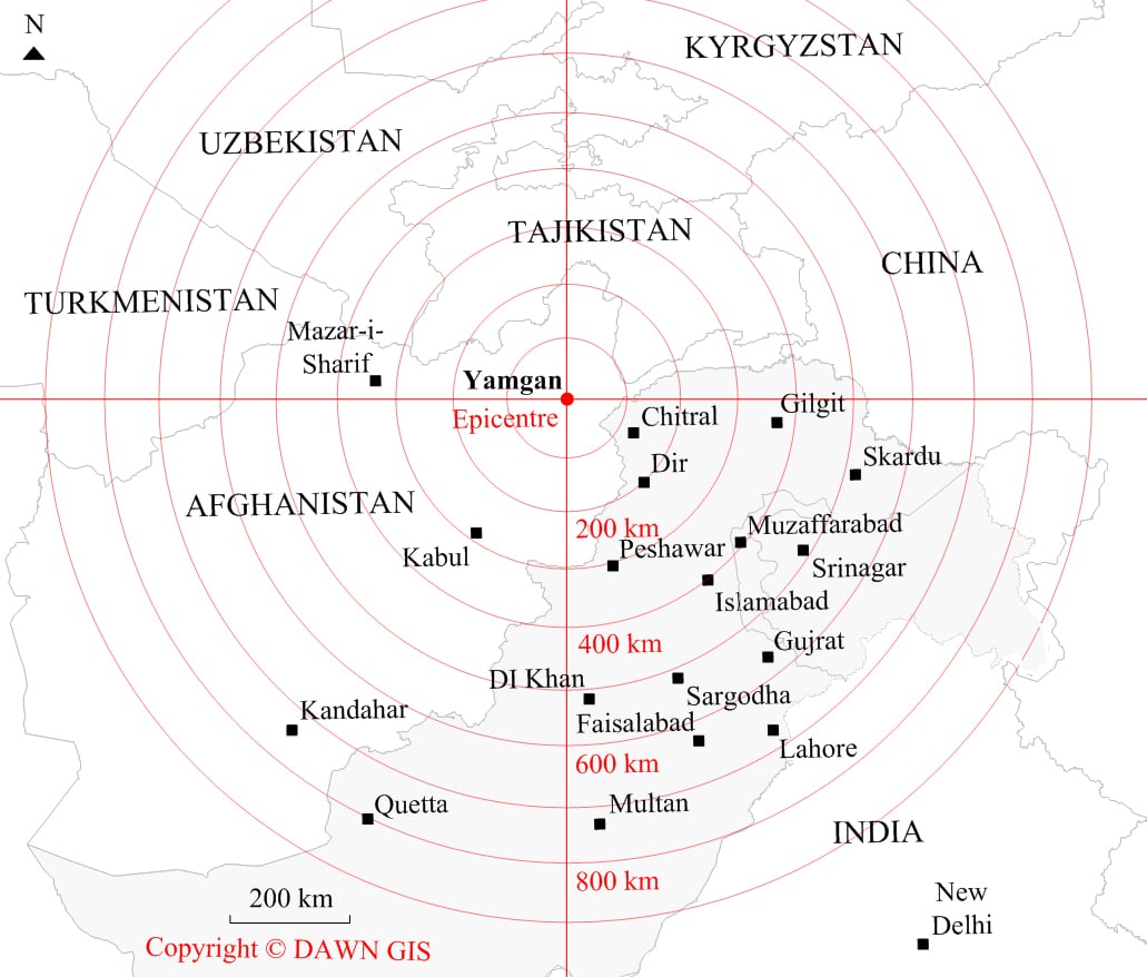 Map showing the epicentre of the quake. ─ Dawn GIS